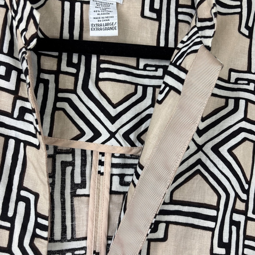 Jaclyn Smith Jacket Womens XL Beige Black Geometric Linen Retro Minimalist Artsy - Picture 11 of 16